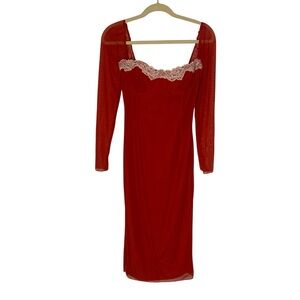 House of CB Red Midi Dress with Lace Trim
